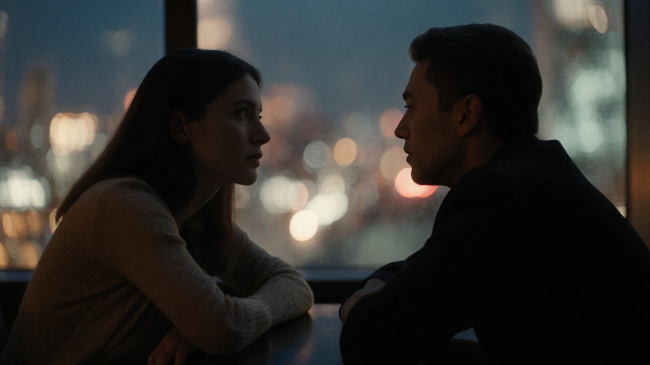 A PSE and client engaged in quiet, meaningful conversation in a dimly lit lounge.