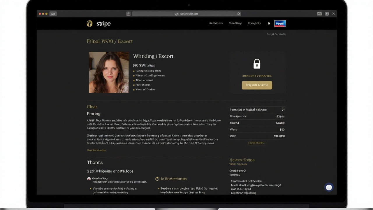 A secure website showing clear pricing, verified reviews, and a trusted payment method for escort services.