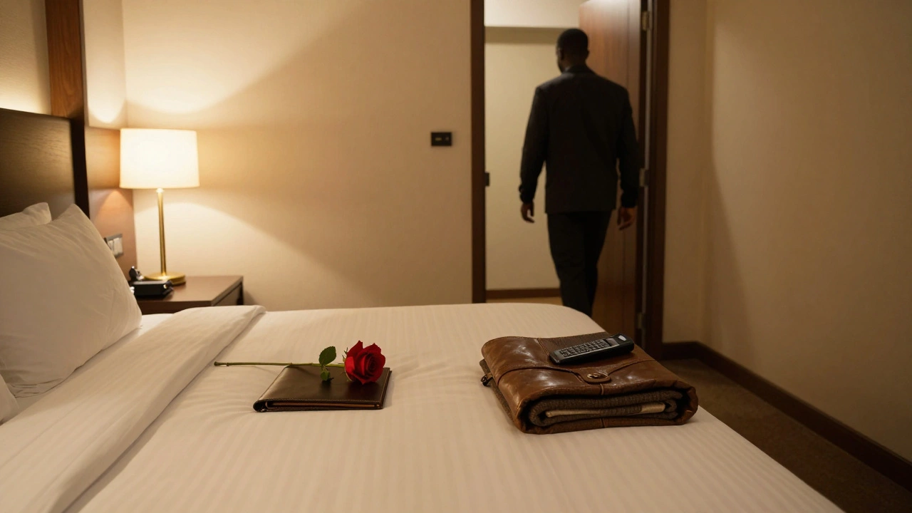 An immaculate hotel room after a client leaves, symbolizing discretion and professionalism.