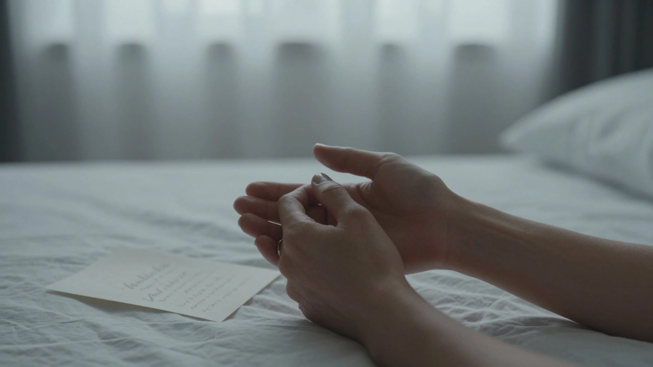 Two hands gently connected in silent trust, no faces visible, emphasizing emotional surrender.