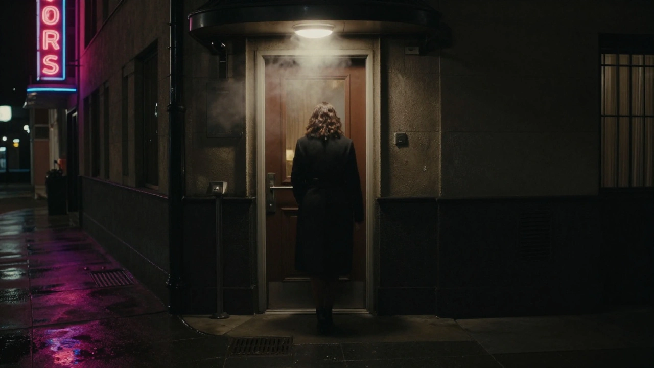 A hidden hotel entrance beneath a West End restaurant at night, with no cameras or signs visible.