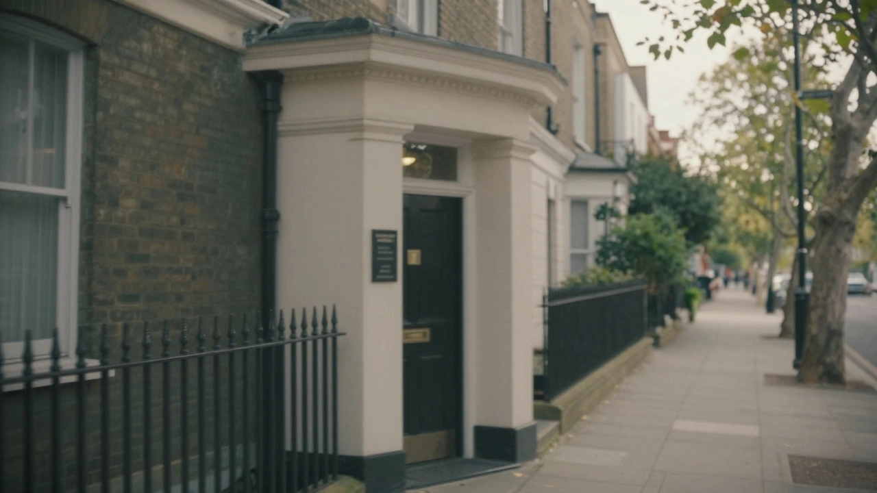 Quiet Bethnal Green residential street with discreet hotel entrance, peaceful morning