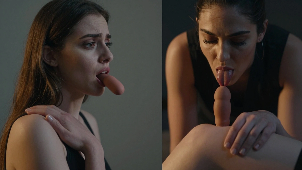 Contrasting images of a tense beginner and a confident professional using the same training tool.