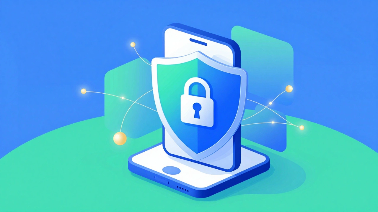 Digital illustration of smartphone security and verification shield